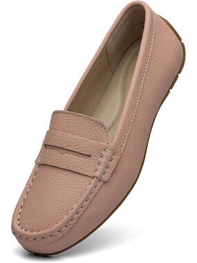 Women's Pink Leather Penny Loafers Moccasins Slip On Comfortable Driving Shoes